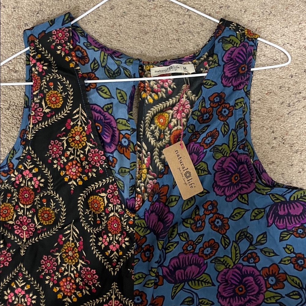 NWT Natural Life Let’s Just Go Wide-Leg Jumpsuit-Woodcut Floral Blue size M - Picture 3 of 11